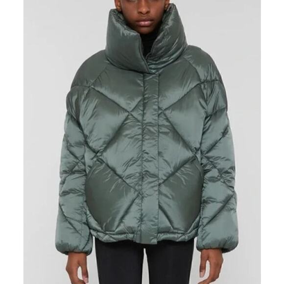 OOFWEAR 9000 Jacket Quilted Puffer Coat with Standing Collar Green Small EU 40 - Picture 1 of 7